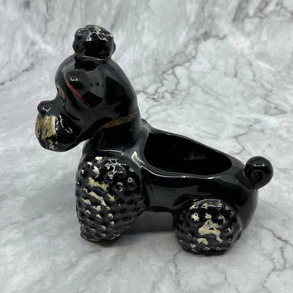1950s Black Poodle Dog Planter Ceramic Redware Black And White 6x6.5 TJ1