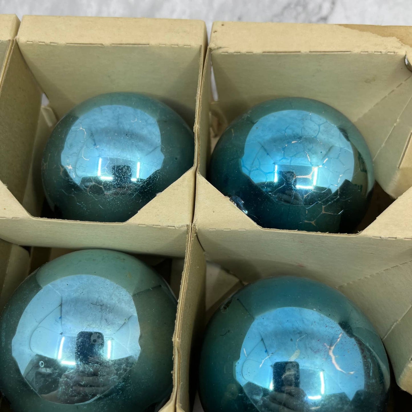Shiny Brite 12 Vintage Mercury Glass Ornaments With Original Box Blue Turquoise