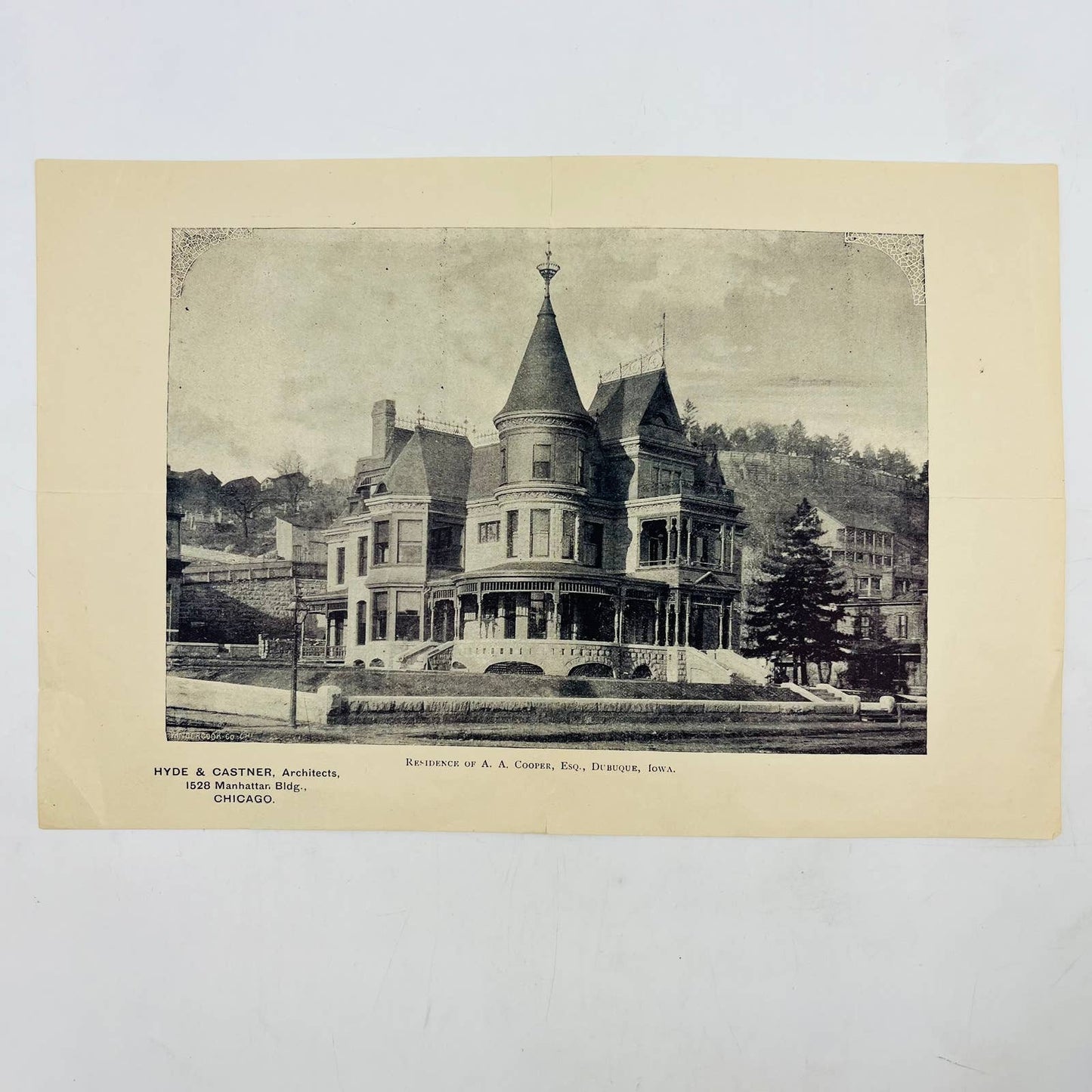 1880s Print Engraving Residence of A. A. Cooper Esq Dubuque Iowa C8