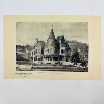 1880s Print Engraving Residence of A. A. Cooper Esq Dubuque Iowa C8