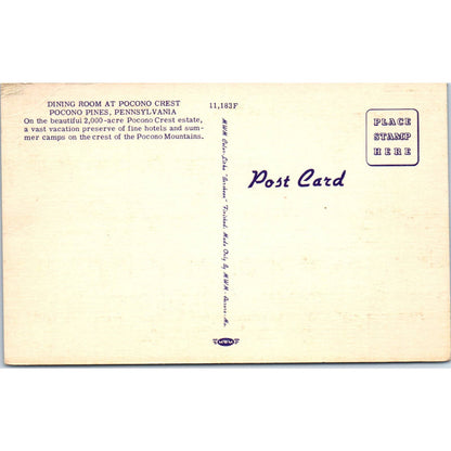 Vintage Postcard Dining Room at Pocono Crest, Pocono Pines PA TD8-P2