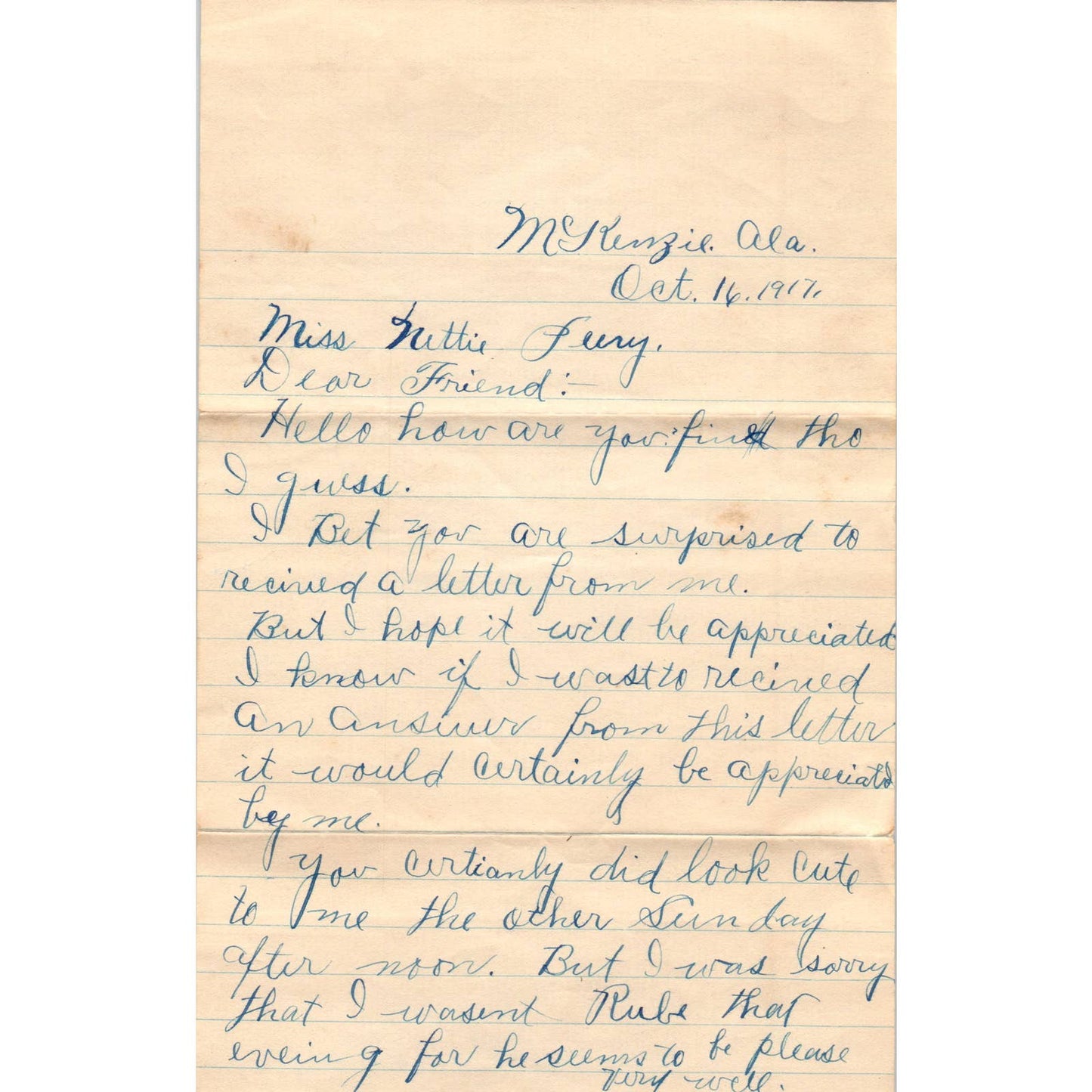 1917 Letter and Envelope Jim Smith McKenzie AL to Nettie Peevy Shreve AL AD6