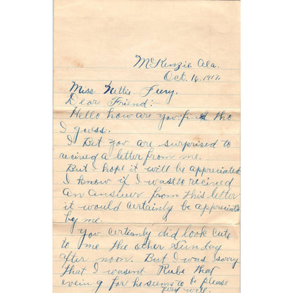 1917 Letter and Envelope Jim Smith McKenzie AL to Nettie Peevy Shreve AL AD6