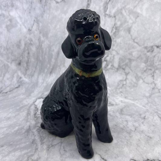 Vintage MCM Large Black Poodle Figurine Porcelain 9" TI8