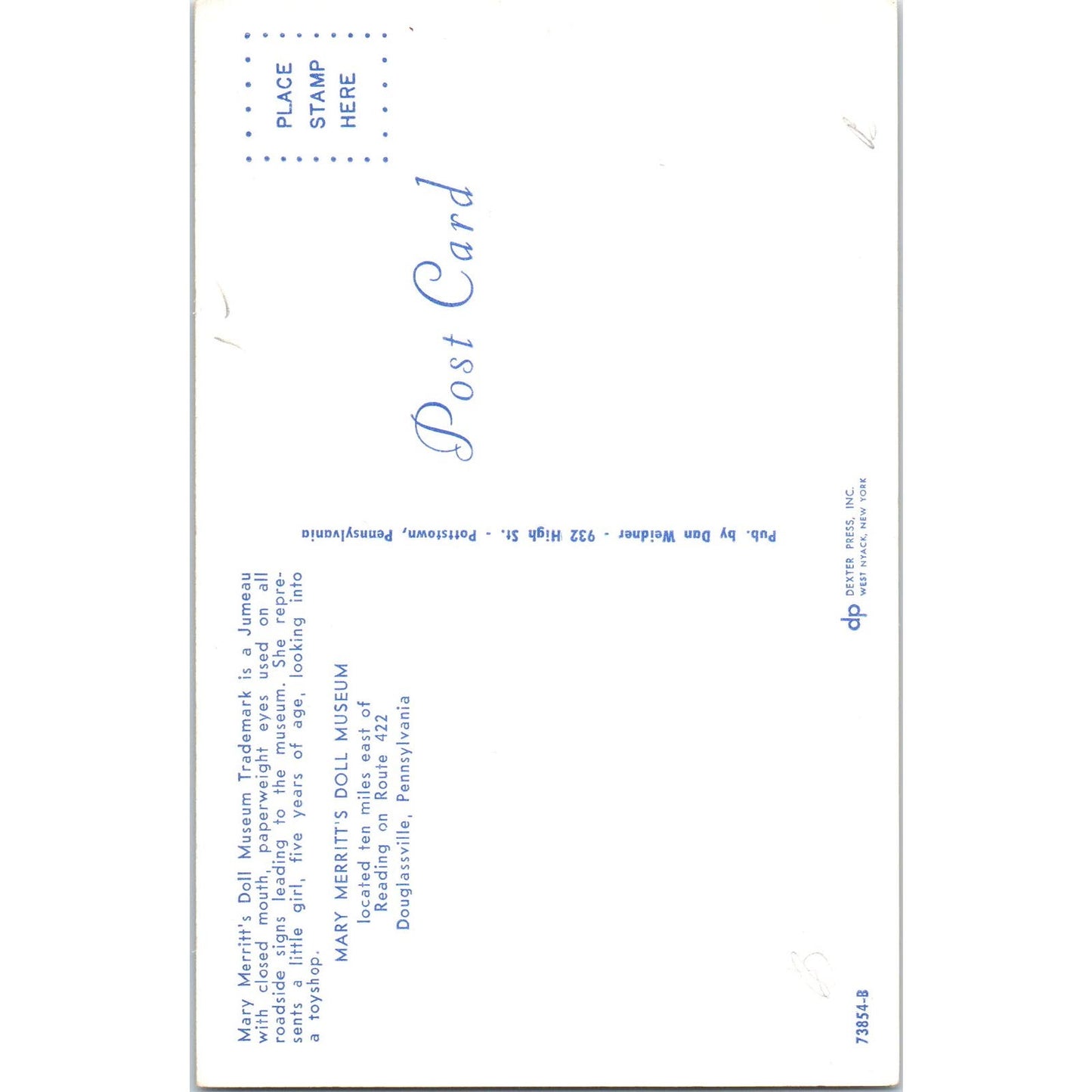 Jumeau Closed Mouth Doll Mary Merritt's Doll Museum Original Postcard PB6