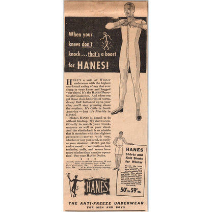 1935 Mpls Journal Newspaper Ad Hanes Devil Men's Anti-Freeze Underwear FL5-3