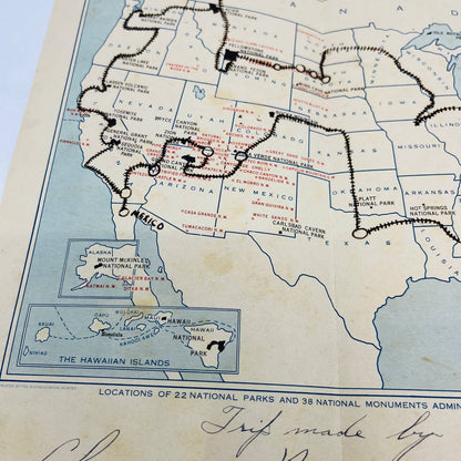 1936 US Map Showing 12000 Mile Trip Benjamin Clarence Naomi Striewig York PA C13