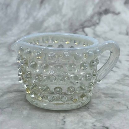 Vintage Fenton glass CREAMER Moonstone white opalescent hobnail luminous 2” TB6