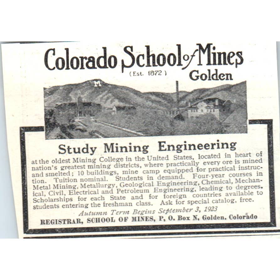 c1920 Harper's Magazine Ad - Colorado School of Mines Golden CO EA3-1