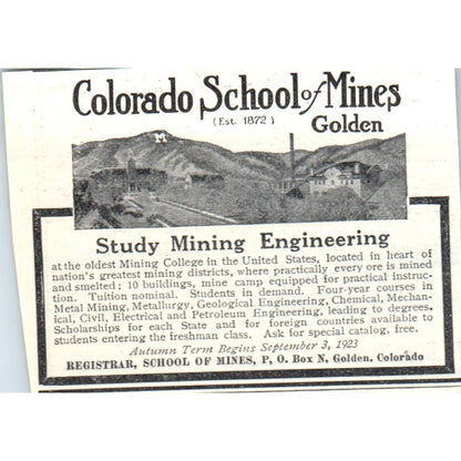 c1920 Harper's Magazine Ad - Colorado School of Mines Golden CO EA3-1