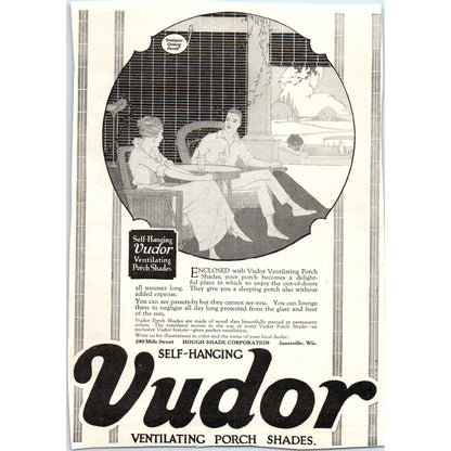 c1920 Harpers Ad Vudor Hanging Ventilating Porch Shades Hough Janesville TF6-1