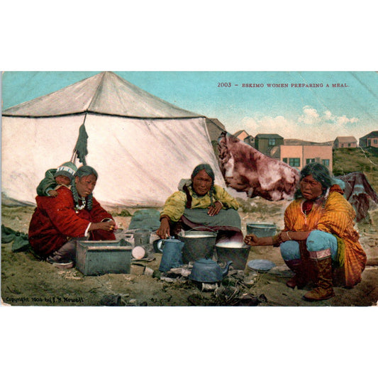 Eskimo Women Preparing a Meal in Alaska Original Postcard P2-6