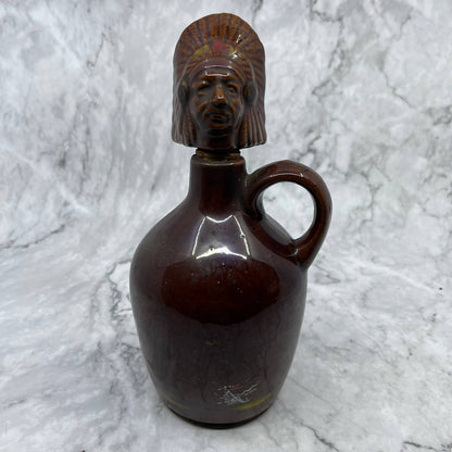 Vtg Redware Clay Souvenir Snake Bite Jug Indian Chief Decanter MCM 8” TB4