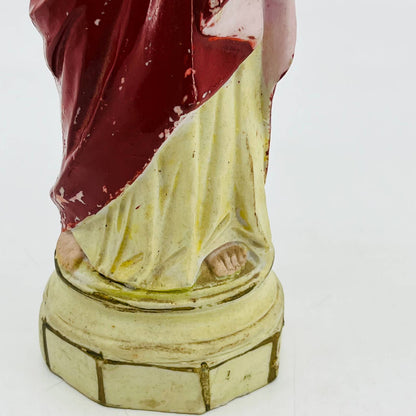 1940s Hand Painted Chalkware Statue Sacred Heart Of Jesus 9” Germany TC3