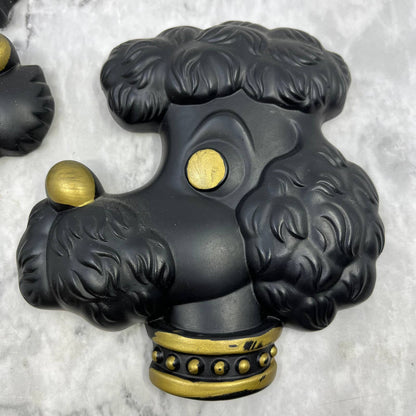 1970s MCM Miller Studio Black & Gold Poodles Wall Hangings Chalkware TH1-1