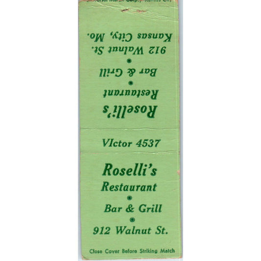 Roselli's Restaurant Bar & Grill Advertising Matchbook Cover SA9-M5