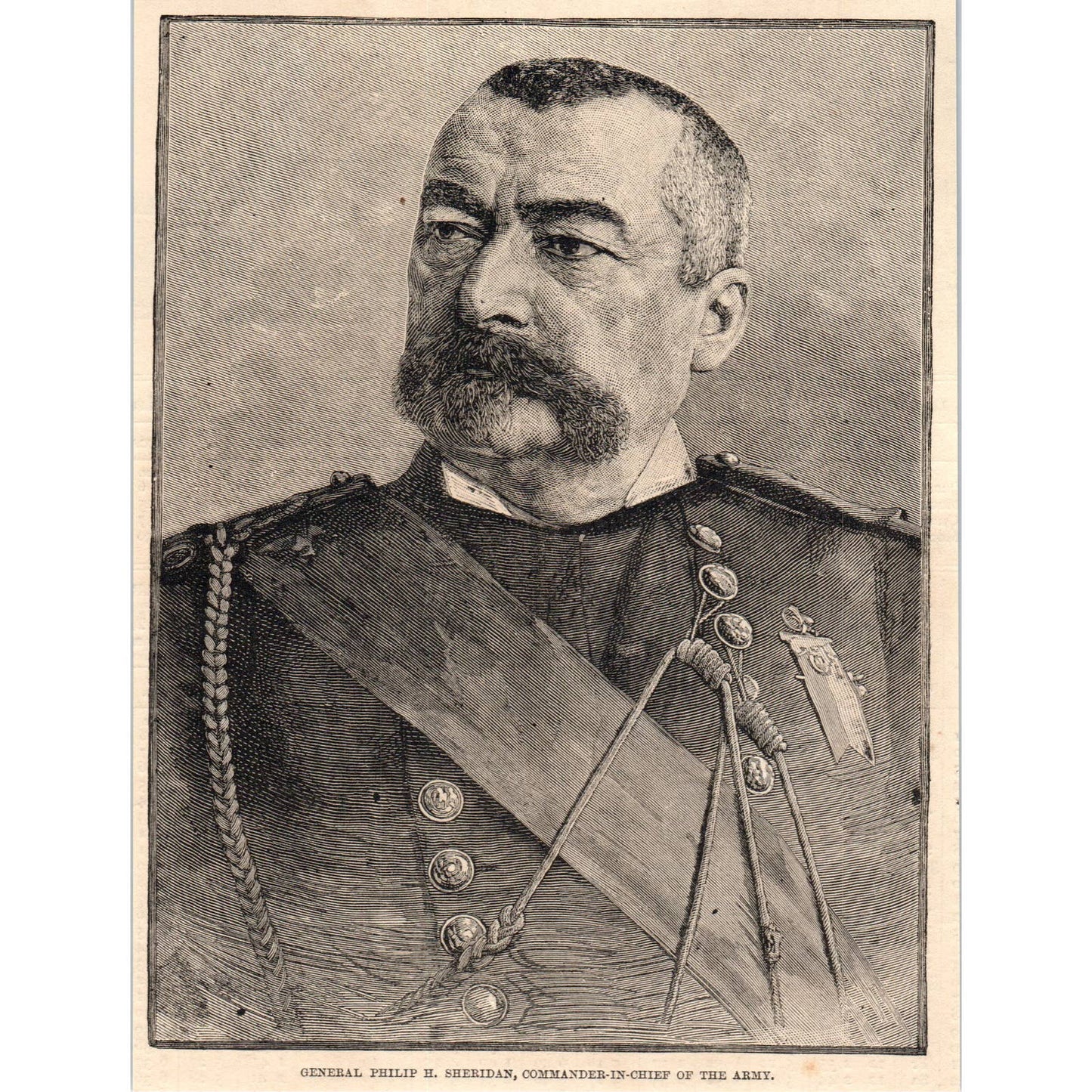 1885 Engraving General Philip H. Sheridan Commander-in-Chief of the Army 5x7 AD4