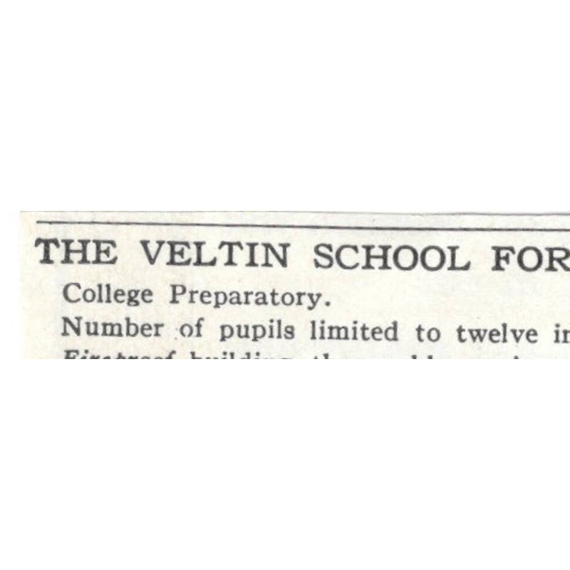 The Veltin School for Girls West 74th Street New York - 1903 Original Ad TJ8-7-3