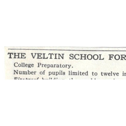 The Veltin School for Girls West 74th Street New York - 1903 Original Ad TJ8-7-3
