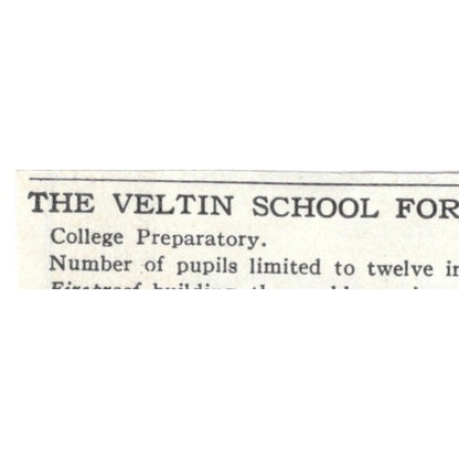 The Veltin School for Girls West 74th Street New York - 1903 Original Ad AK5-S29