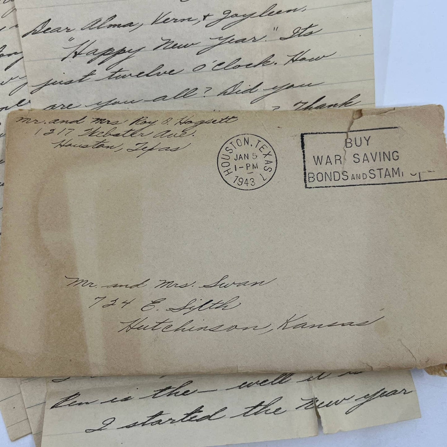 1942 WWII Era Letter Mr & Mrs LeRoy Hogsett Houston TX to Mr & Mrs Swan KS AC2