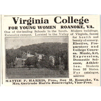 c1920 Harper's Ad - The Women's College of Delaware Winifred J Robinson EA3-1
