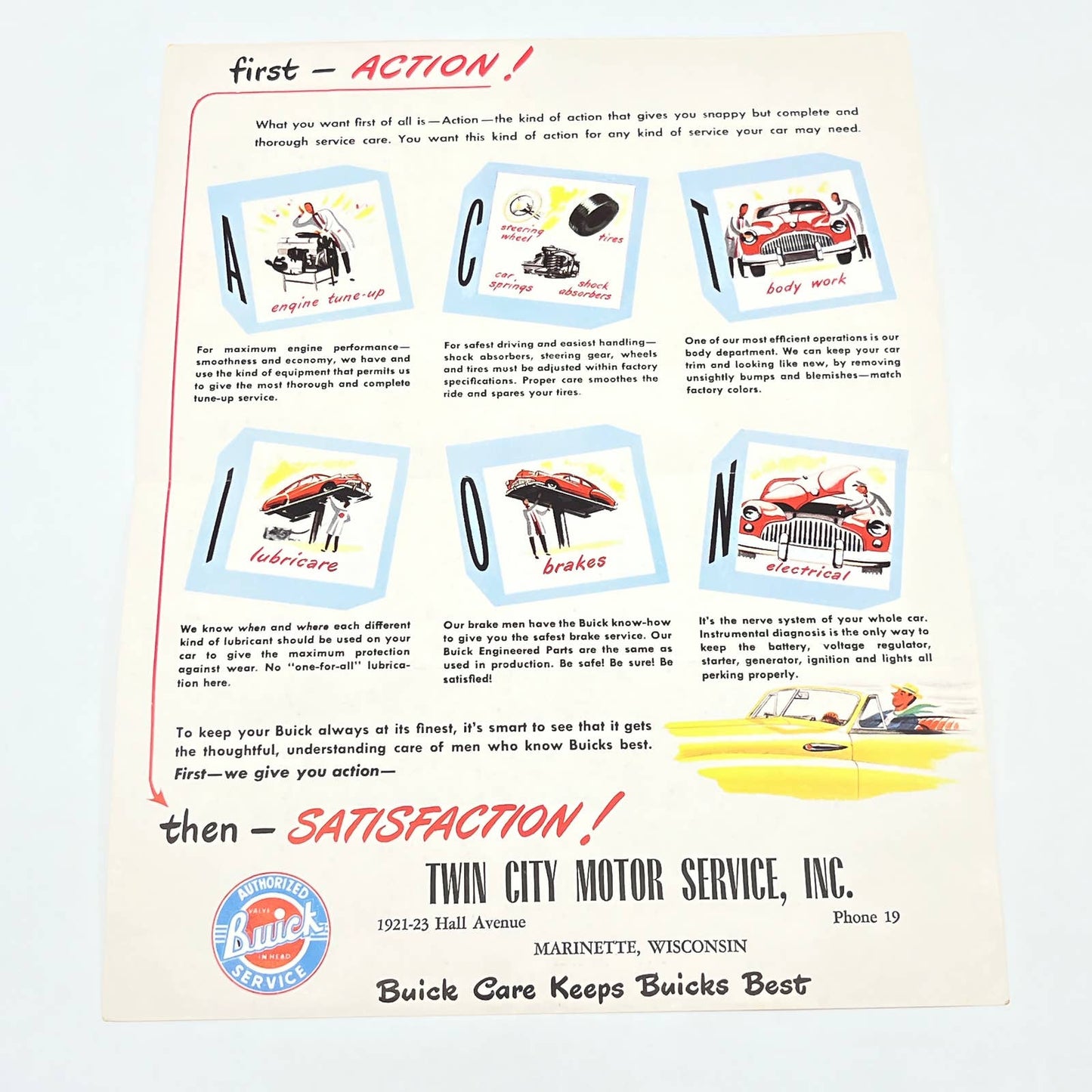 1950s Buick Mailer Lubricare Oil Change Twin City Motor Service Marinette WI AB8
