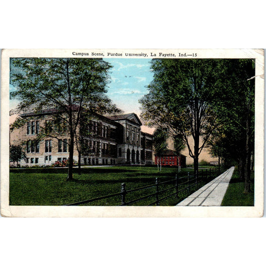 Antique Postcard Campus Scene Purdue University Lafayette Indiana SF2