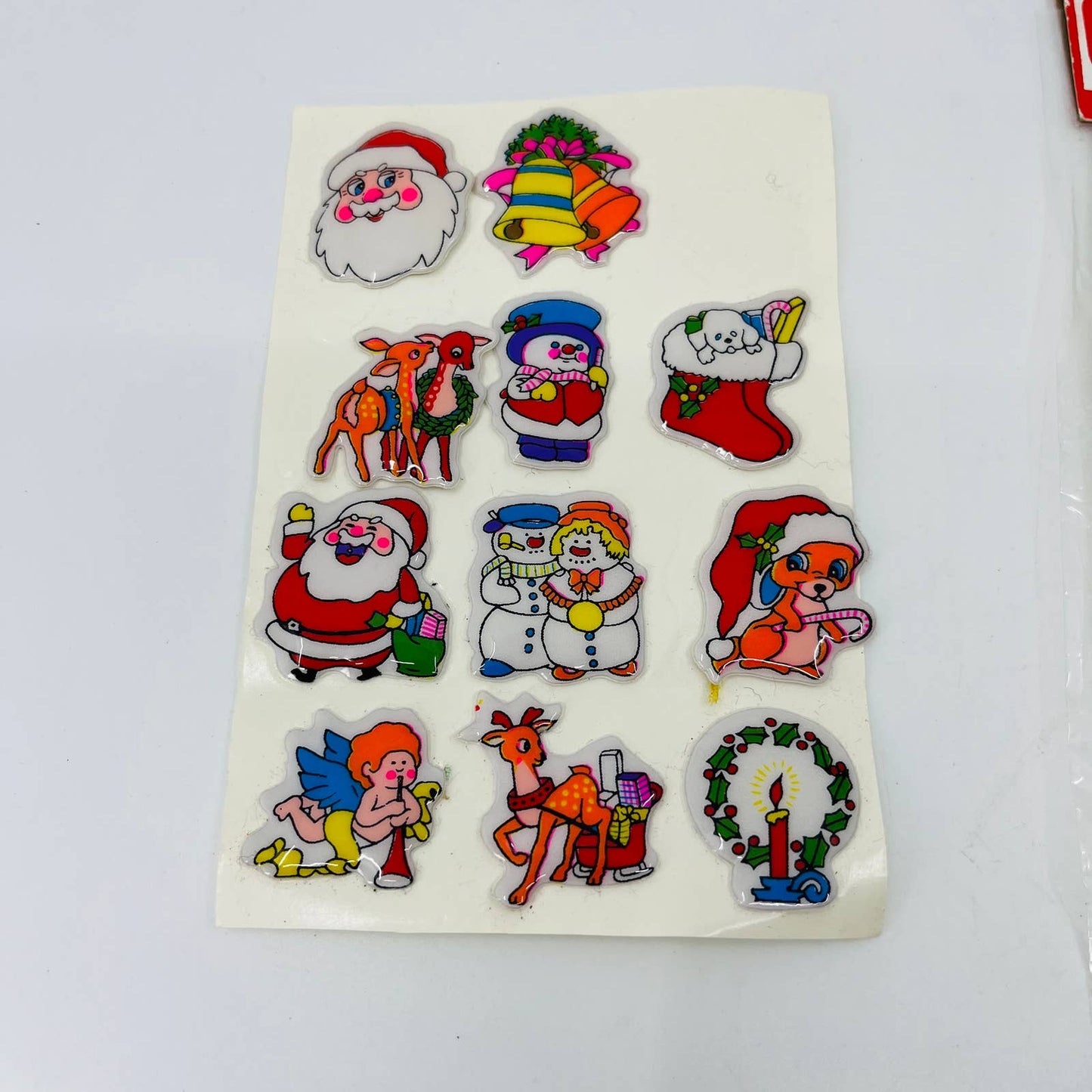 VTG Christmas Puffy Sticker Sheets 1980's Padded Raised Santa Snowman TA7