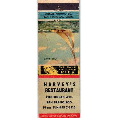 Harvey's Restaurant San Francisco Cup Race Sailboat Advertising Matchbook SA9-M8