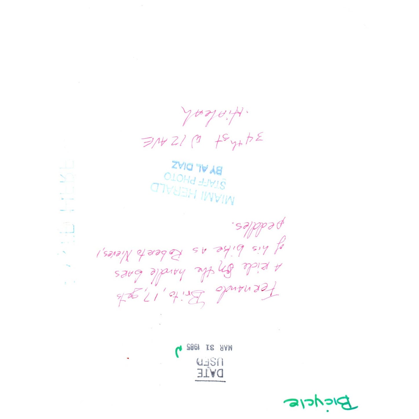 1985 Press Photo Cycling Fernando Brito Roberto Nieves Biking Miami FL 7x9" AD3