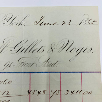 1865 Gill Gillets & Noyes New York NY Front St. Billhead Letterhead Receipt AA4