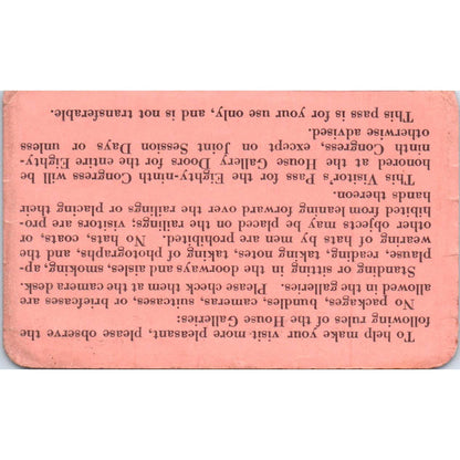 House of Representatives Visitor Pass 1966 Stanley L. Greigg TK1-P6