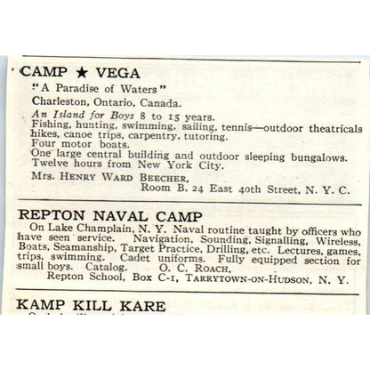 c1920 Harper's Magazine Ad - The Tela-Wauket Camps C.A. Roy Cambridge MA EA3