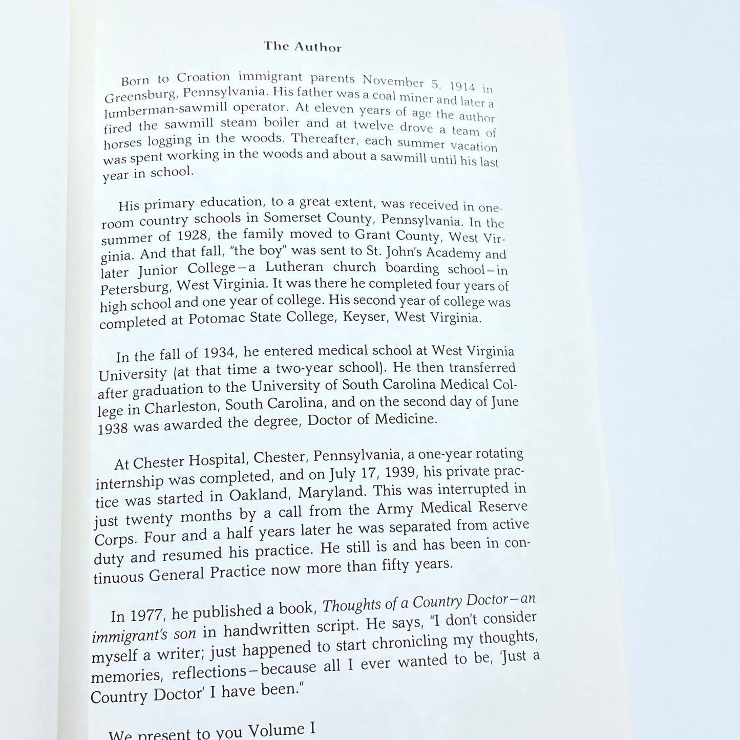 Thoughts Of A Country Doctor: An Immigrant's Son Andrew E Mance SIGNED H5-3