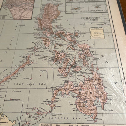 Antique 1907 Map of PHILIPPINE ISLANDS Color 10 x 12” FL5