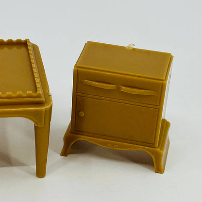 1950s MCM Plasco Dollhouse Furniture Celluloid Tan Coffee & End Table Set TD6