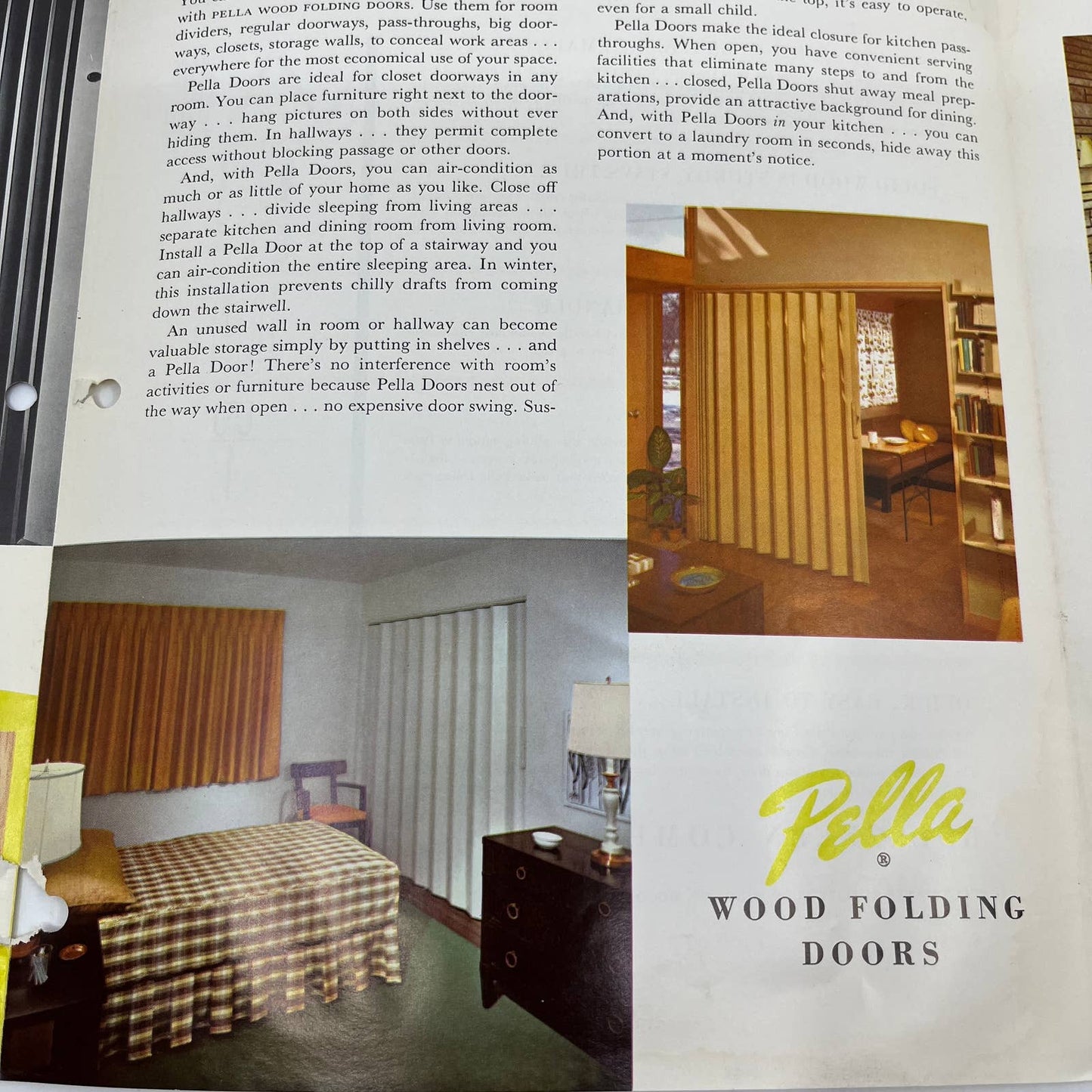 1960s MCM Pella Wood Folding Doors Fold Out Brochure TH7