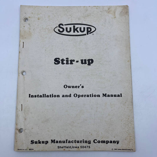1982 Sukup Stir-Up Owners Installation & Operation Manual TH8
