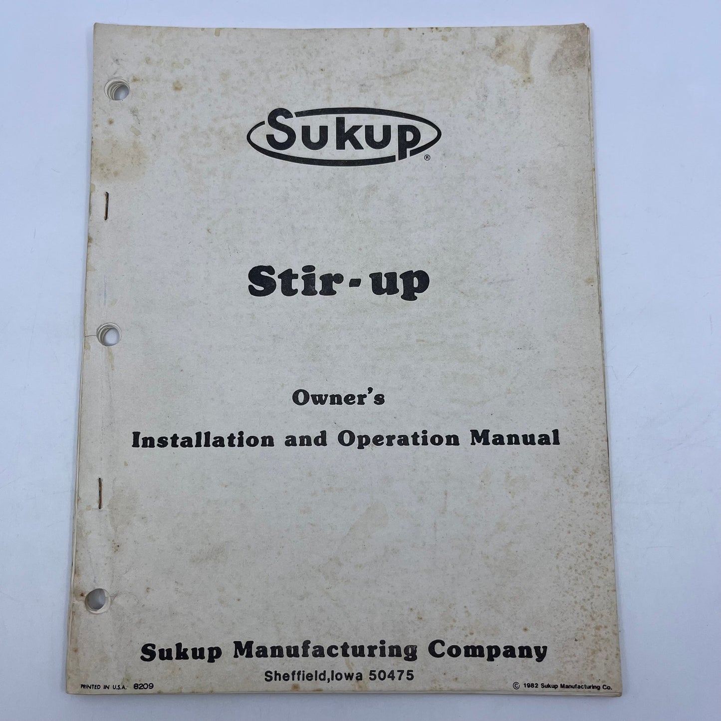 1982 Sukup Stir-Up Owners Installation & Operation Manual V39-1