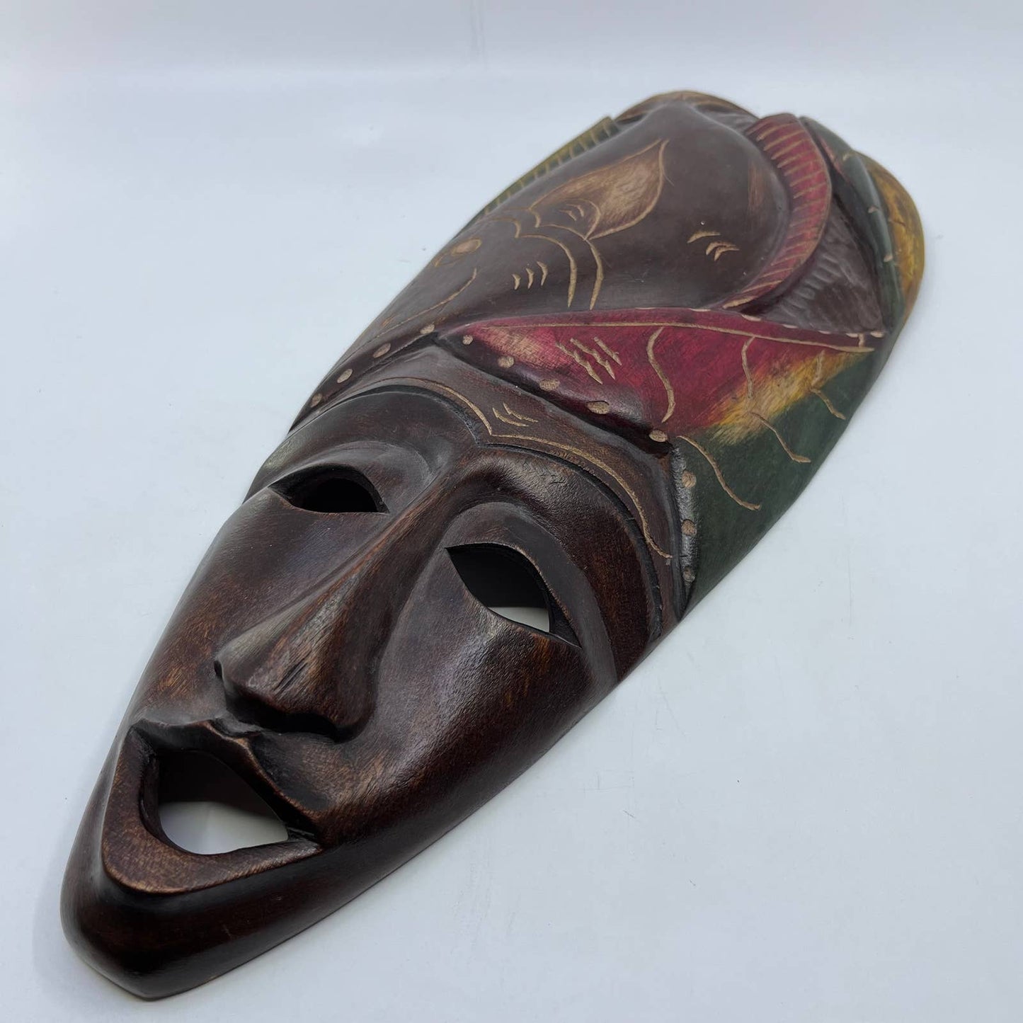 Vintage Tall African Tribal Art Hand Carved Wooden Mask Kenya 18"