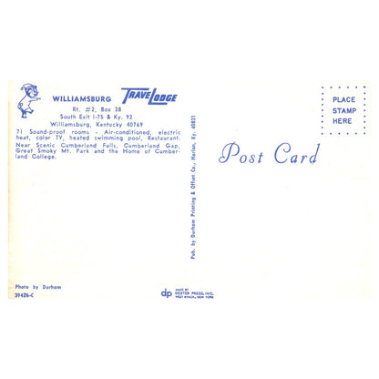 Vintage Postcard - Williamsburg Travel Lodge Motel Williamsburg Kentucky TJ7-1
