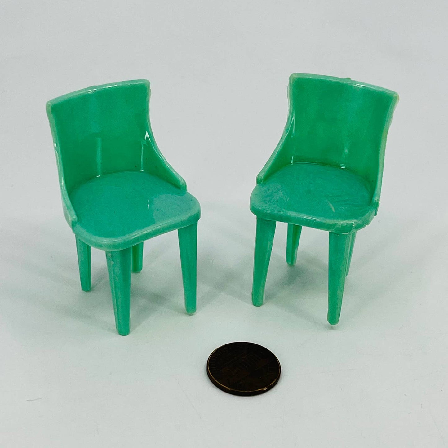 1950s Plasco Dollhouse Furniture Celluloid Mint Teal Accent Chair Set TD6