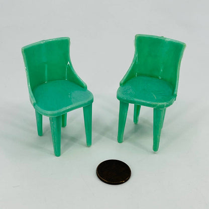 1950s Plasco Dollhouse Furniture Celluloid Mint Teal Accent Chair Set TD6