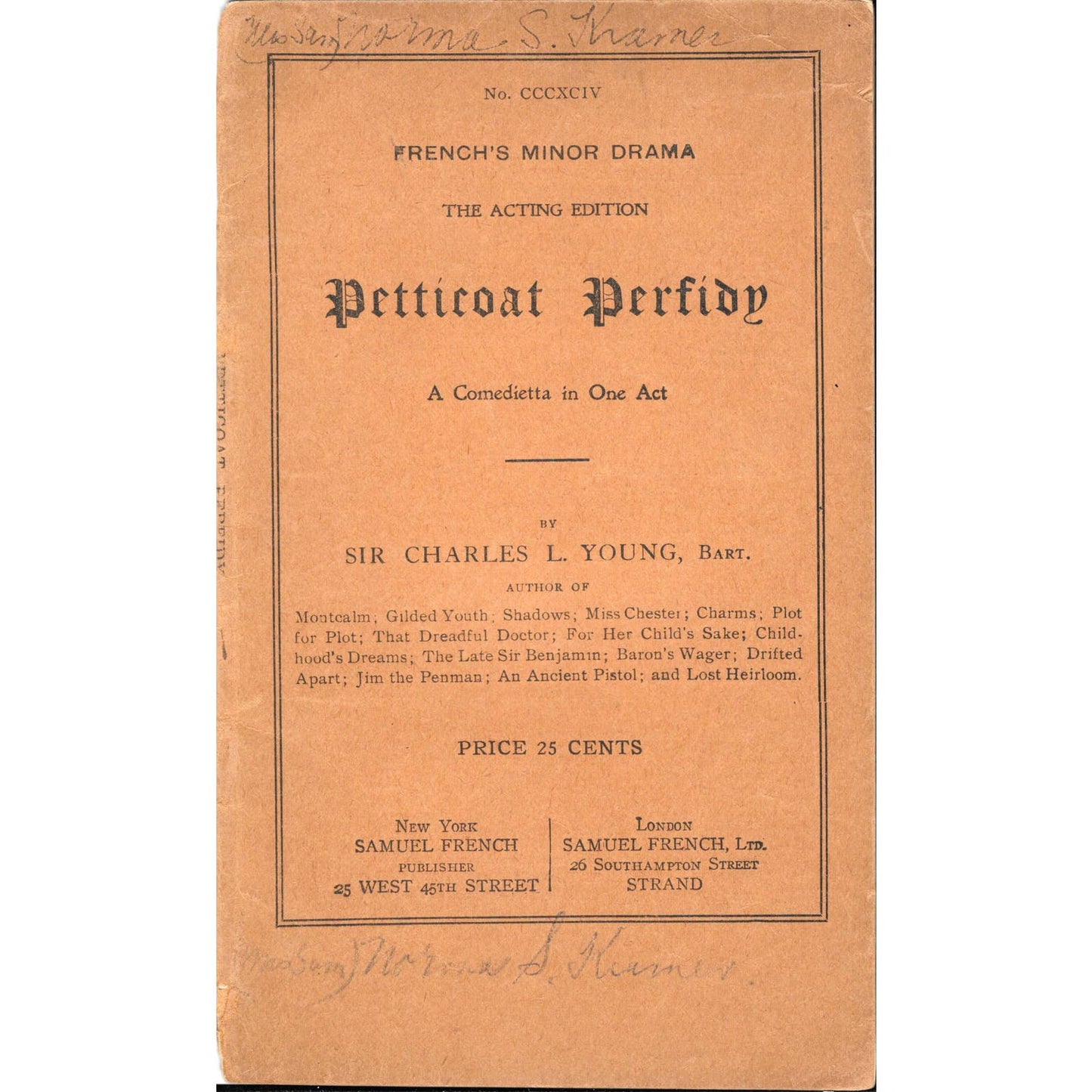 1885 French's Minor Drama Acting Edition Petticoat Perfidy By Sir Charles Young TJ7