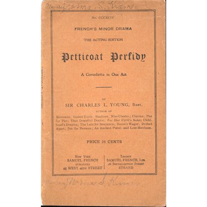 1885 French's Minor Drama Acting Edition Petticoat Perfidy By Sir Charles Young TJ7