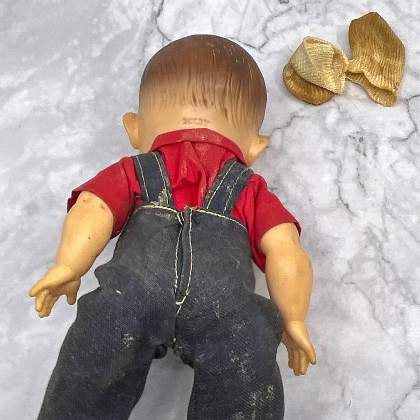 1950s Mickey Effanbee 9" Vinyl Doll ALL AMERICAN BOY Farmer Denim Overalls TI7