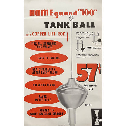 1960 Home Guard 100 Toilet Tank Ball Gambles 100 Store Display Poster 13.5x20