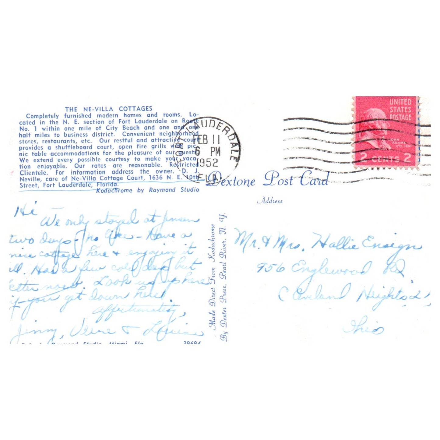 The Ne-Villa Cottages Fort Lauderdale Florida 1952 - Postcard TJ8-1