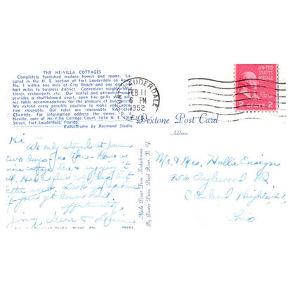 The Ne-Villa Cottages Fort Lauderdale Florida 1952 - Postcard TJ8-1